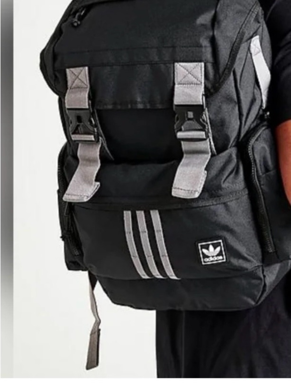 adidas Black and Gray Logo-Strip Backpack Utility 4.0